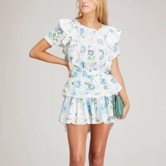 Loveshackfancy Natasha Ruffle Floral Mini Dress in blueberry cloud - Picture 1 of 5